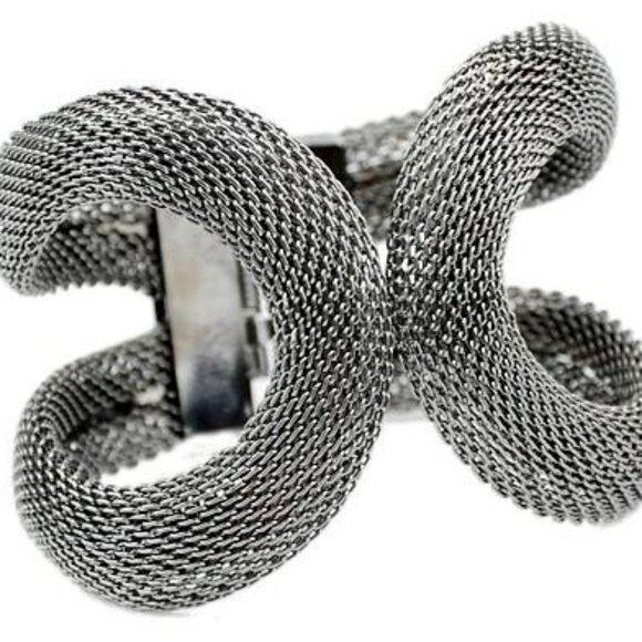 Fashion Jewelry Jewelry - Chunky Alloy Steel Gun Metal Mesh Cuff Infinity Statement Hinge Bracelet